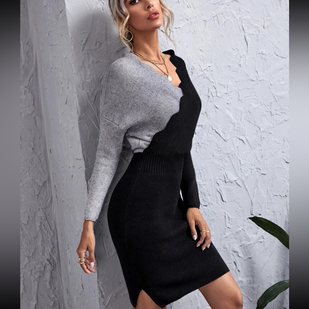 Scallop trim sweater dress - Picture 4 of 9